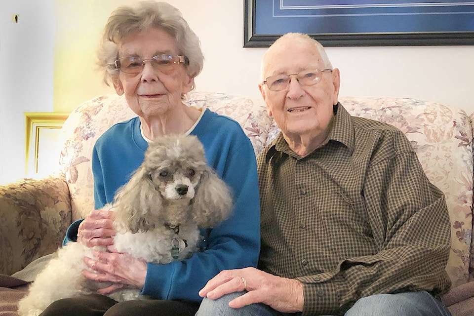 Walnut Grove’s Marjorie and John Sutherland have been using ElderDog services since July 2019 to help get their 14-year-old pup Maggie some outdoor time. (Christina Saremba/Special to Langley Advance Times)