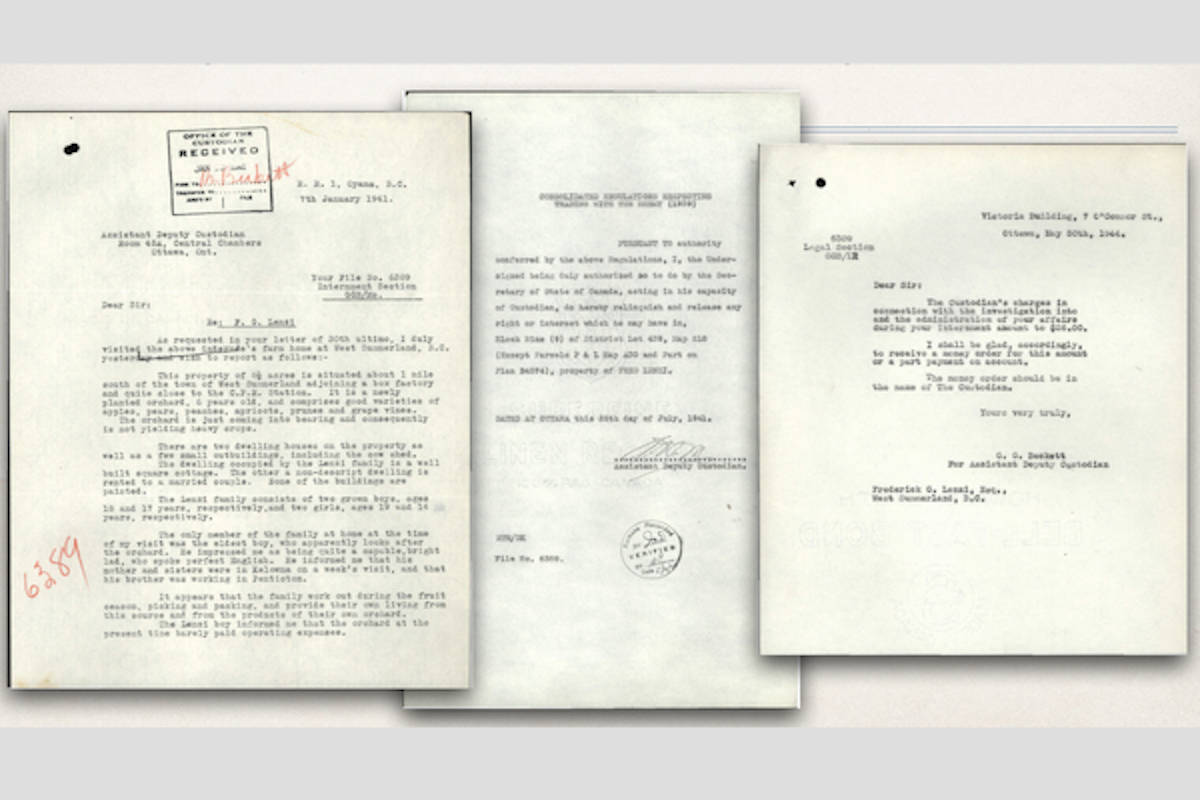 Federico Fred Lenzis internment documents. (Kelowna Canadian-Italian Club/Contributed)