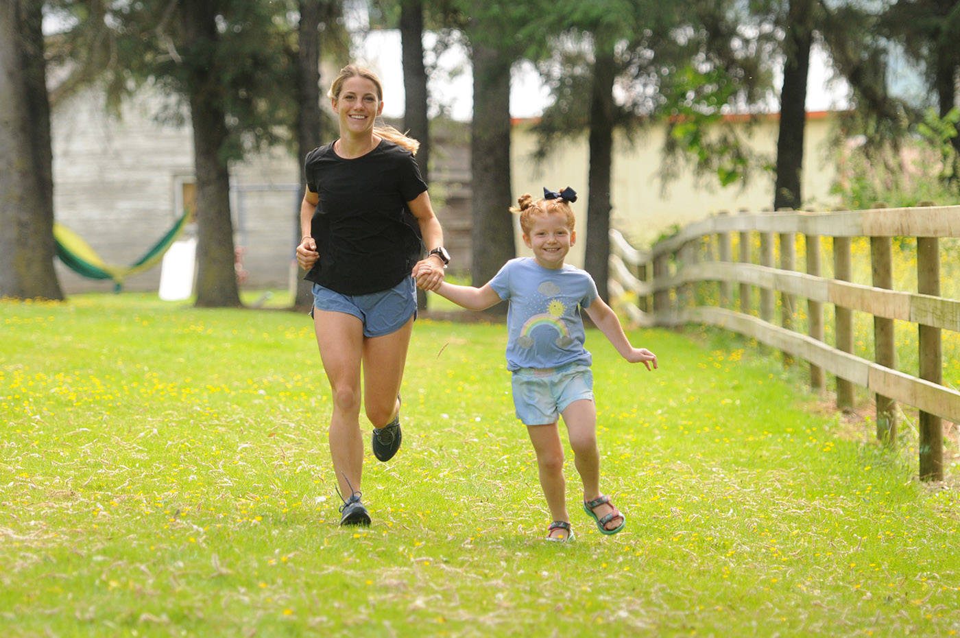 Kalyn Head, nanny to five-year-old Jenny Francis, will be running 100 kilometres for her 聯birthday marathon聰 on July 23. They are seen here on June 4, 2021. (Jenna Hauck/ Chilliwack Progress)