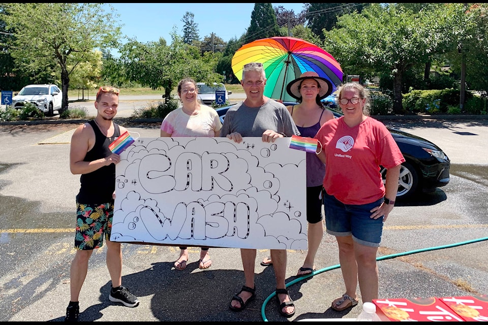 Liberal candidate for Cloverdale-Langley City John Aldag (grey T-shirt) hosted a car wash fundraiser in support of Langley Pride, One TWU, and Youth for a Change on Saturday, July 3, 2021 at St. Andrew’s Anglican Church in Langley City. (John Aldag/Special to Langley Advance Times)