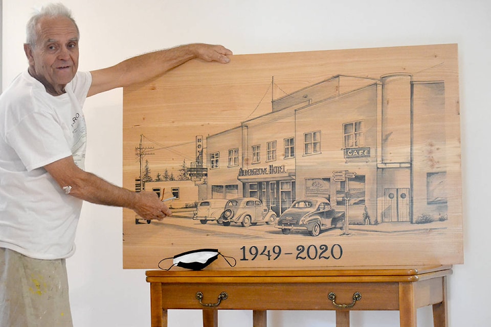 Woodworker Wally Martin used lumber from the former Alder Inn to craft a mural that honours the buildings history. (Ryan Uytdewilligen/The Star)