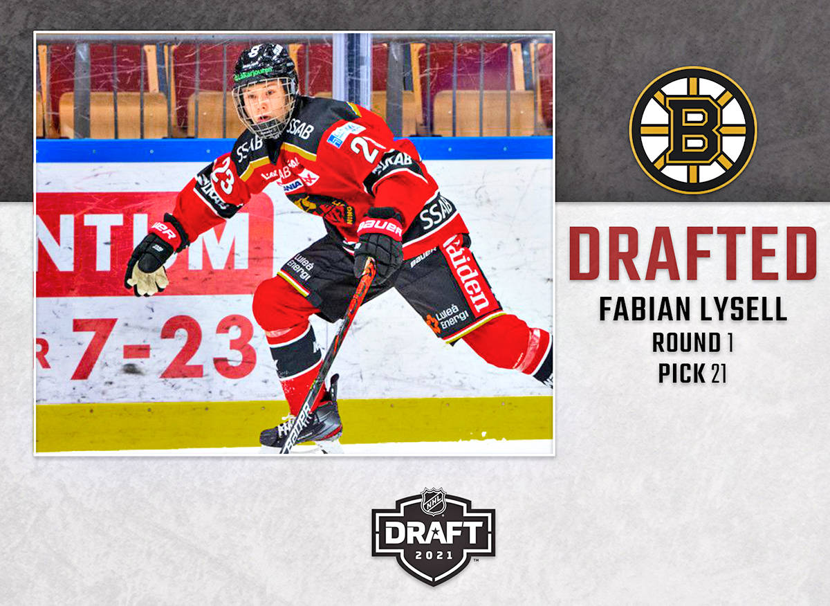 Giants forward Fabian Lysell was selected 21st overall by the Boston Bruins in the first-round of the 2021 NHL Draft. (file)