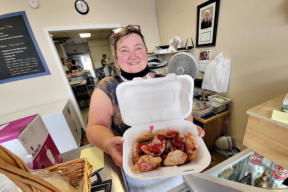 A busy Veronica Cave of Veronica’s Gourmet Perogies was one of several Aldergrove outlets offering special takeout menus for the Tastes of Our Town event on Saturday, Aug. 14. (Dan Ferguson/Langley Advance Times)