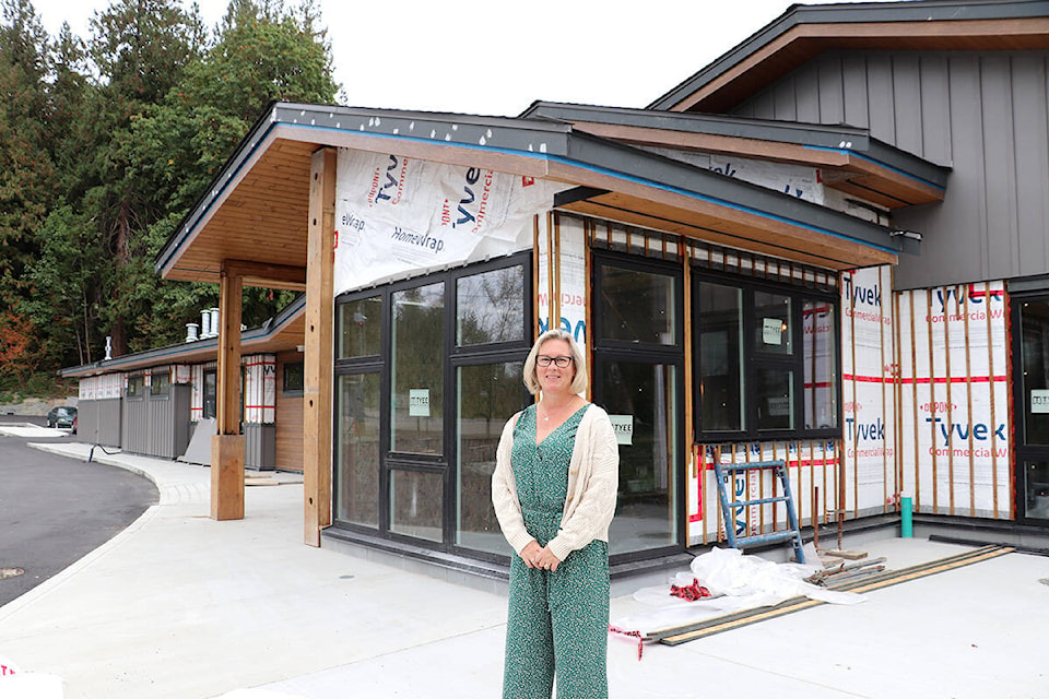 Shannon Todd Booth, communication and funds development manager with the Langley Hospice Society, outside the under construction 15-bed Langley hospice residence on Friday, Sept. 10, 2021. The Township of Langley Firefighters’ Charitable Society is donating a portion of proceeds from the third annual Mayor’s Charitable Gala to the Langley Hospice Society to help “warm up the tub and turn on the lights” at the new residence. (Joti Grewal/Langley Advance Times)