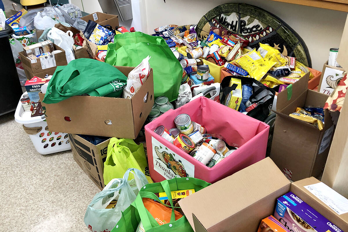 A roomful of food items collected by students at Coghlan Elementary School was delivered to the Aldergrove Food on Oct. 5. (Special to 91原创 Advance Times)