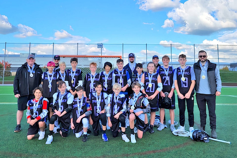 Langley’s U13 Tier 1 won gold, again, this time at the Thunderstrike tournament, hosted by Langley Minor Lacrosse Association Oct 8-11 at Willoughby Community Park. (Special to Langley Advance Times)