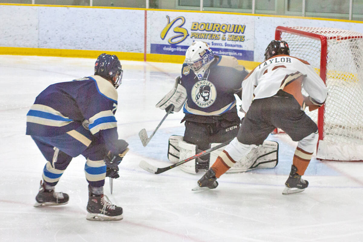 Langley Trappers avenged their Oct. 8 defeat by Aldergrove Kodiaks with a hard-fought 7-5 Nov. 10 win. (Kurt Langmann/Special to Langley Advance Times)