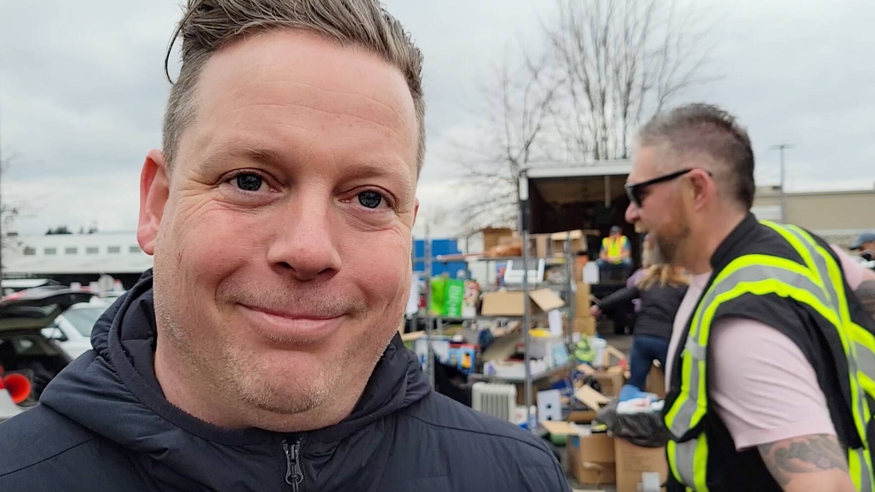 A 91原创 drive-thru donation drive to help Abbotsford flood victims raised more than $57,000 and filled three five-ton trucks on Saturday, Nov. 20. Organizer Chris Ruscheinski said they had to order up another truck shortly after they started accepting donations. (Dan Ferguson/91原创 Advance Times)