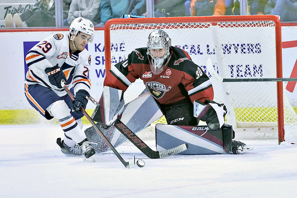 Giants winning streak has now reached five straight. Friday night, Dec 3, in front of over 3,100 at the Langley Events Centre, Vancouver Giants secured a 3-1 victory over the Kamloops Blazers. (Rob Wilton/Special to Langley Advance Times)