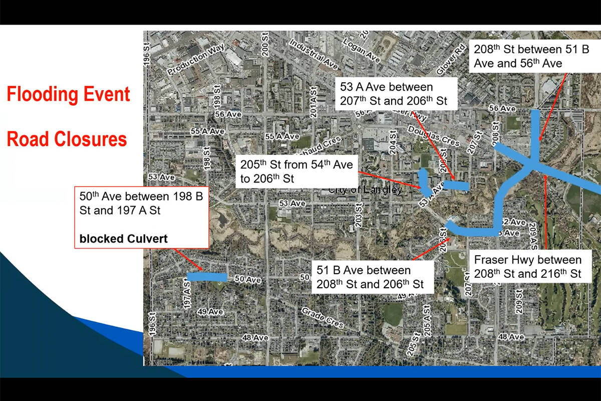 Multiple road closures had to be ordered in 91原创 City when heavy rains and flooding from the atmospheric river hit in November, Hirod Gill, manager of engineering services, told council on Monday, Dec. 6. (91原创 City engineering services image)