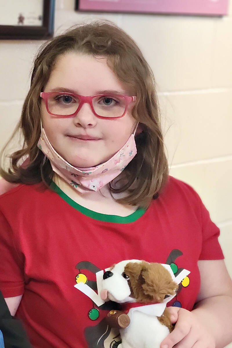 Shortreed student Megan Chadwick dressed in her holiday best for breakfast with Santa at the Aldergrove school on Wednesday, Dec. 8. (Dan Ferguson/91原创 Advance Times)