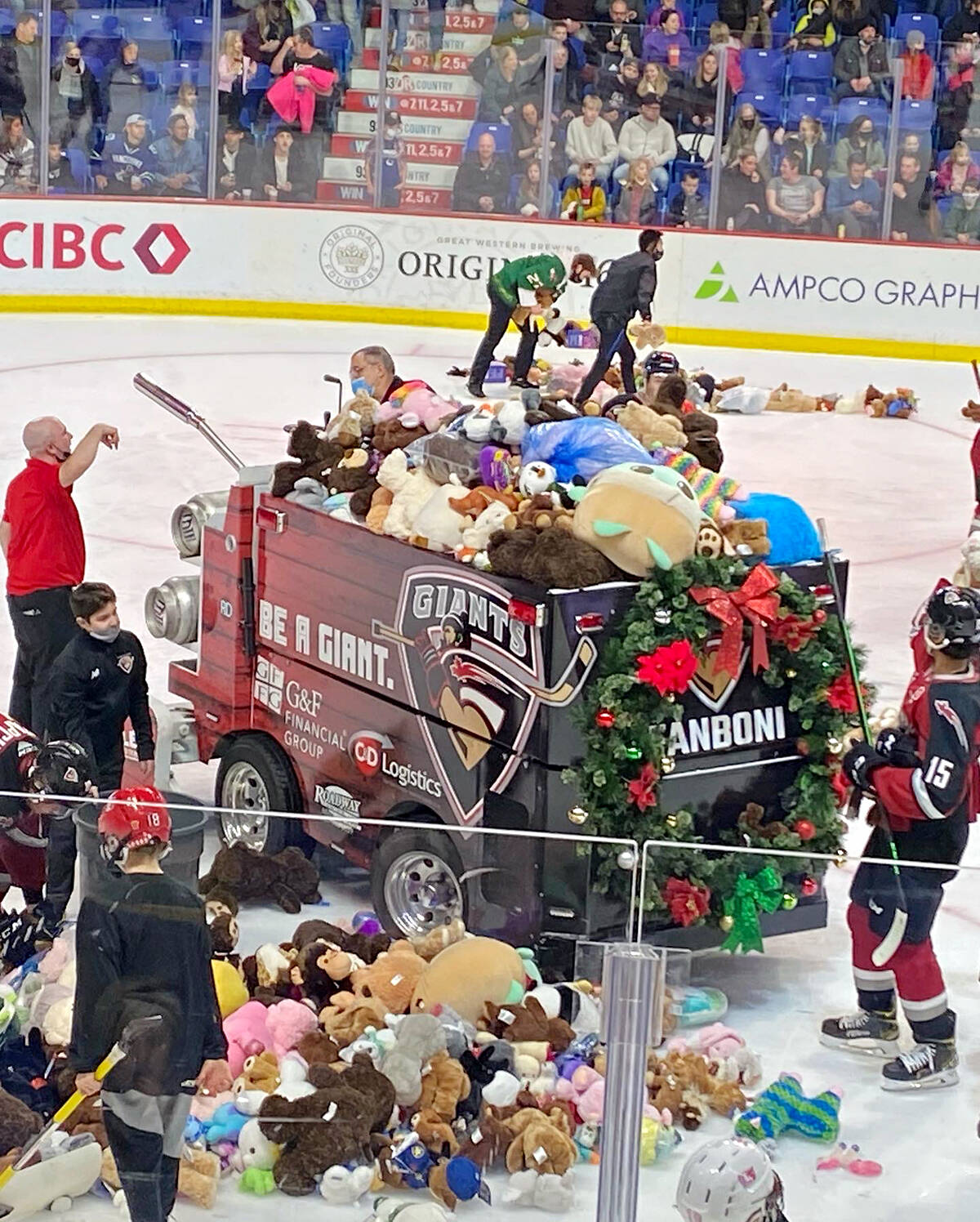 Vancouver Giants fans rained teddy bears down on the ice as part of the annual Chevrolet Teddy Bear Toss game on Friday, Dec. 10 game 4-3 at 黑马磁力 Events Centre. (Lisa Farquharson/黑马磁力)