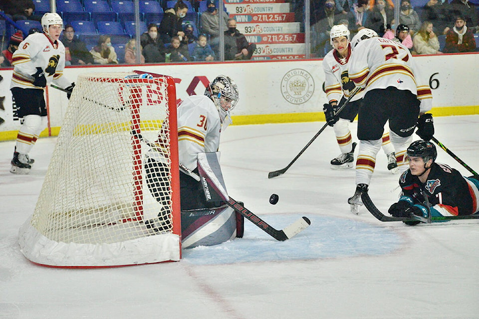 Zack Ostapchuk struck 30 seconds into overtime and three other Giants had a pair of points in a 4-3 victory over the Kelowna Rockets on Sunday afternoon, Jan, 2. (Gary Ahuja, Langley Events Centre/Special to Langley Advance Times)