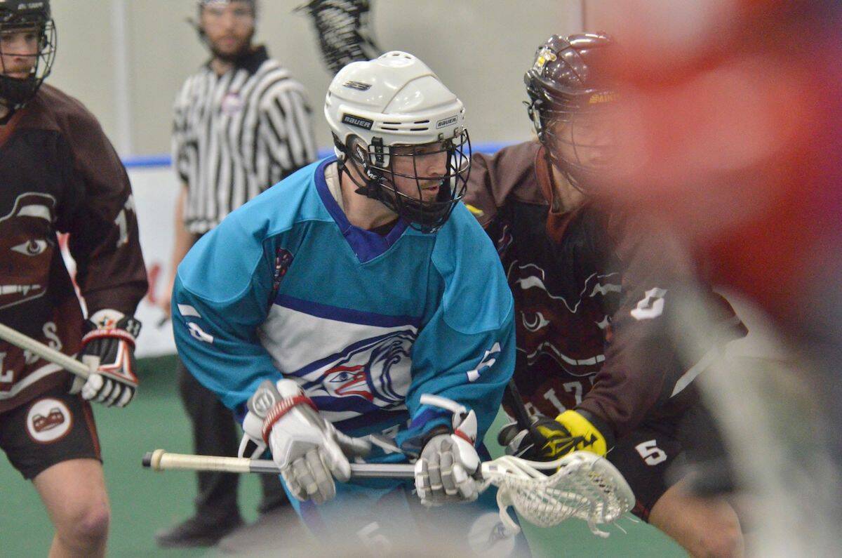 Sea Spray player Parker Kump scored six times and finished with eight points in week 6 Arena Lacrosse League action at Langley Events Centre as his team won 16-9 over the Grizzlies Lacrosse Club on Sunday, Jan. 23. (Gary Ahuja, Langley Events Centre/Special to Langley Advance Times)