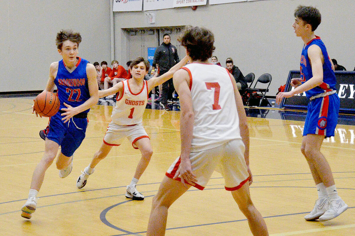 91原创聮s Brookswood Bobcats defeated Vancouver聮s Lord Byng Grey Ghosts 50-48 in Day 1 action at the 2022 Junior Boys Basketball Provincial Invitational on Saturday, Feb. 26. (Gary Ahuja, 91原创 Events Centre/Special to 91原创 Advance Times)