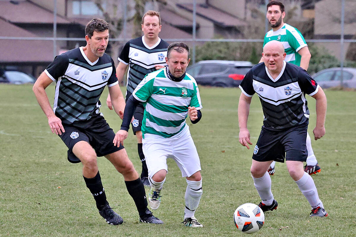 On Sunday, Feb. 27, Aldergrove Players FC hosted the inaugural Graeme Wills Memorial game, taking on the LUSA Knights. (Art Bandenieks/Special to 91ԭ Advance Times)