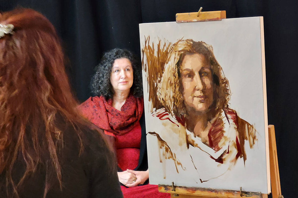 Langley City councillor Rosemary Wallace was one of three sitters at the B.C. wide portrait and live painting competition held by Langley Arts Council at the Aldergrove Kinsmen Centre on Sunday, Feb. 27. (Dan Ferguson/Langley Advance Times)