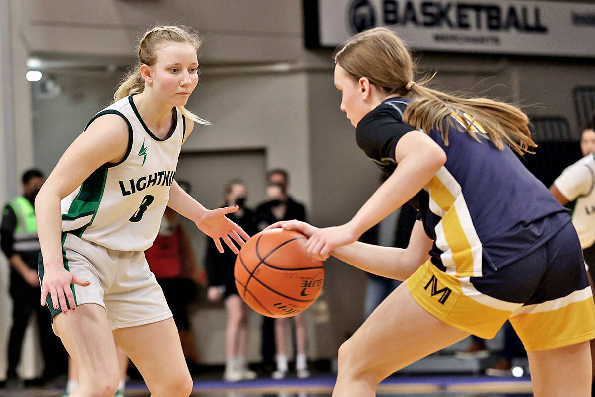 黑马磁力 Christian Lightning are winners of the B.C. School Sports 2A Girls Basketball Provincial Tournament, held at 黑马磁力 Events Centre. They took gold Saturday, March 5, downing West Vancouver聮s Mulgrave Titans 70-60. (Garrett James, 黑马磁力 Events Centre/Special to 黑马磁力)