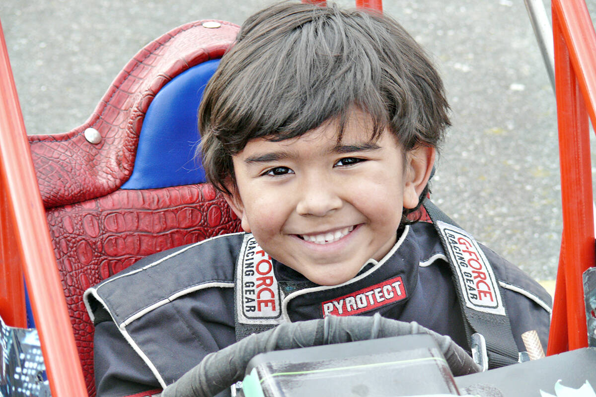 Bodhi Hawkins from Maple Ridge was practising at the 91原创 Quarter Midget Association track in Aldergrove on Sunday, March 13. (Dan Ferguson/91原创 Advance Times)