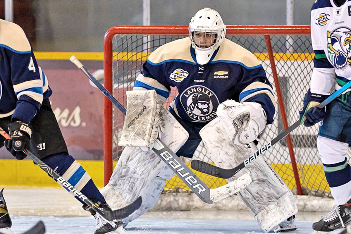Netminder Ajeet Gundarah stopped 39 of 42 shots on Friday, April 8 at George Preston arena as 91Ô´´ 91Ô´´ defeated Victoria to advance to the second round of BCHL playoffs. (Garrett James file/Special to 91Ô´´ Advance Times)