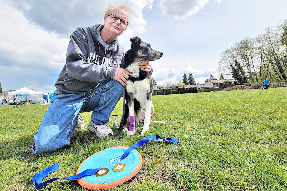 Langley’s Dale Johnston and Riley were off to a good start at the first UpDog competition of the year, held at Telegraph Trail Park in Langley’s Walnut Grove neighbourhood on Saturday, April 16. (Dan Ferguson/Langley Advance Times)