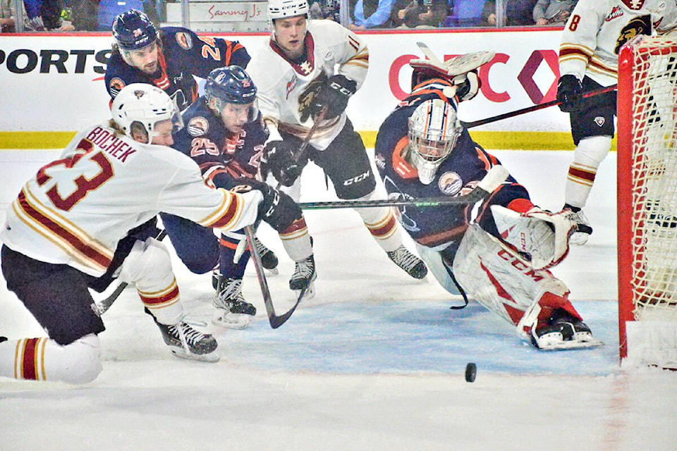 Vancouver Giants have new life in their second-round playoff series with the Kamloops Blazers. The Giants held three different leads on Tuesday night, May 10, and held on to their third one in a dramatic 3-2 victory over the Kamloops Blazers. (Gary Ahuja, Langley Events Centre/Special to Langley Advance Times)