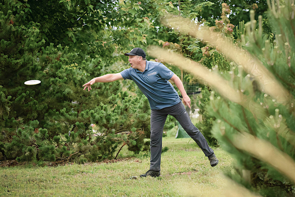 Chris Hartmann in action at the 2019 B.C. Open at Raptors Knoll Disc Golf course in Aldergrove. He will coach the first varsity level disc golf teams in Canada at Trinity Western University this fall. (file)