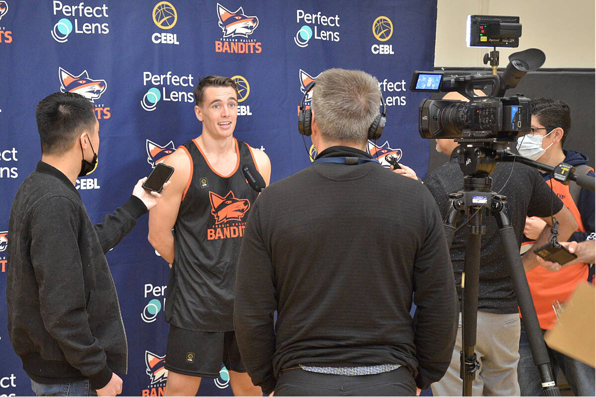 Langleys Ty Rowell took questions Friday, May 21, a few days before making his professional debut for the Fraser Valley Bandits. (Ryan Molag, Langley Events Centre/Special to Langley Advance Times)