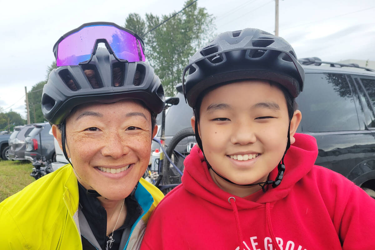 Angela Chang and son Josh were among 75 riders who took part in the first Familyfondo course at the Valley Granfondo at Eagle Acres farm near Fort 91ԭ on Saturday, June 4. (Dan Ferguson/91ԭ Advance Times)