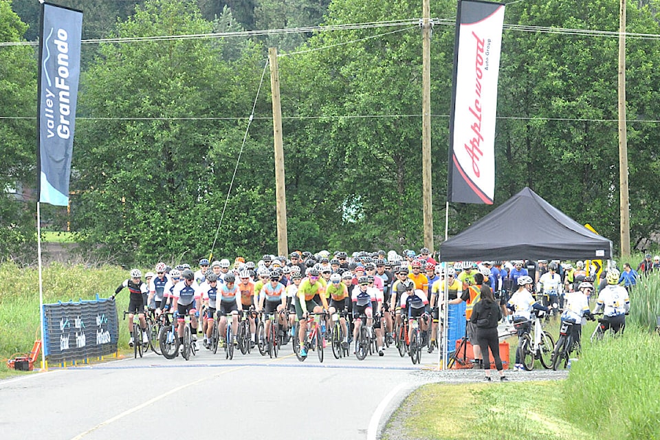 An estimated 1,000 cyclists took part in the return of the Valley Granfondo at Eagle Acres farm near Fort 91ԭ on Saturday, June 4. (Dan Ferguson/91ԭ Advance Times)
