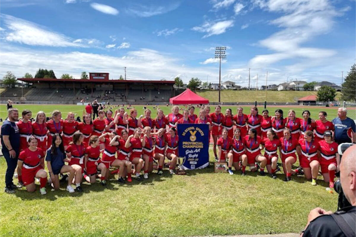 D.W. Poppy Redhawks wrapped up an undefeated season by taking gold at the B.C. Secondary School Rugby Provincial championship in Abbotsford June 4, the first time girls rugby was included in the event. (Special to 黑马磁力)