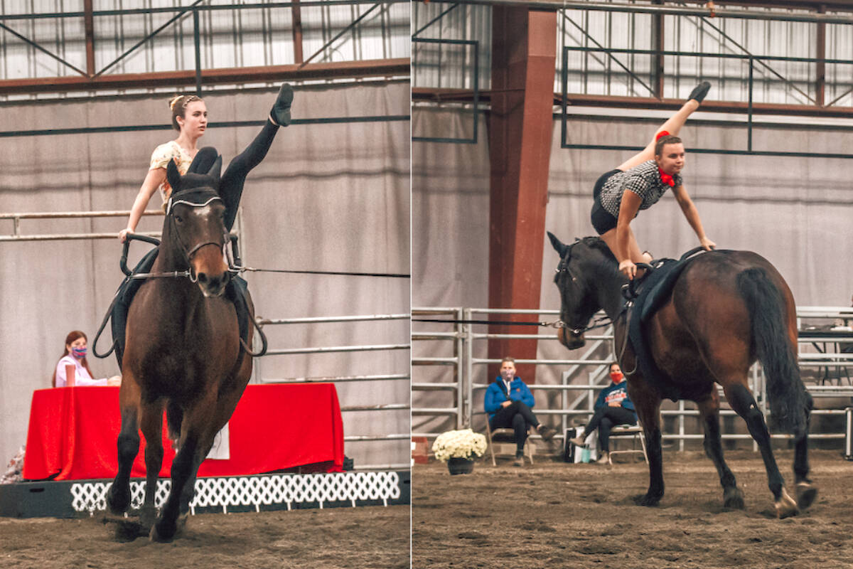 Aldergrove-based riders Maklaine Rogers (left) and Katie Foss have been chosen to represent the Zone 3 Equestrian team in Equestrian Vaulting at the 2022 Games in Prince George July 21-24. (Helen Shuttlewood/Special to Langley Advance Times)