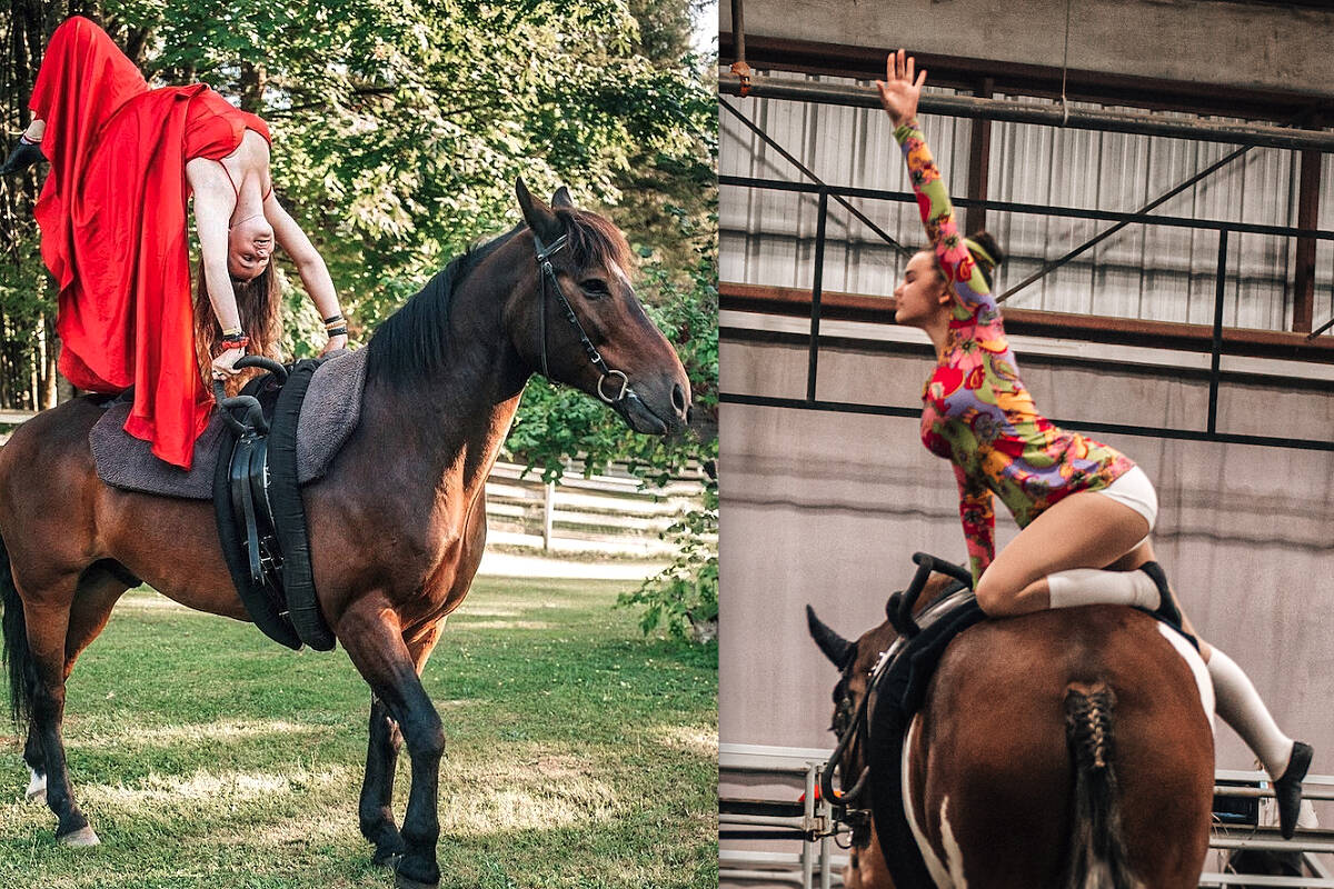 Aldergrove siblings Elle (left) and Claire Settle have been chosen to represent the Zone 3 Equestrian team in Equestrian Vaulting at the 2022 Games in Prince George July 21-24. (Helen Shuttlewood/Special to Langley Advance Times)