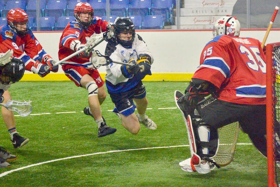 In Game 1 of the BC Junior A Lacrosse League playoff series, Langley Thunder trampled the New West Salmonberries 26-2 Thursday at Langley Events Centre. (Gary Ahuja, Langley Events Centre/Special to Langley Advance Times)