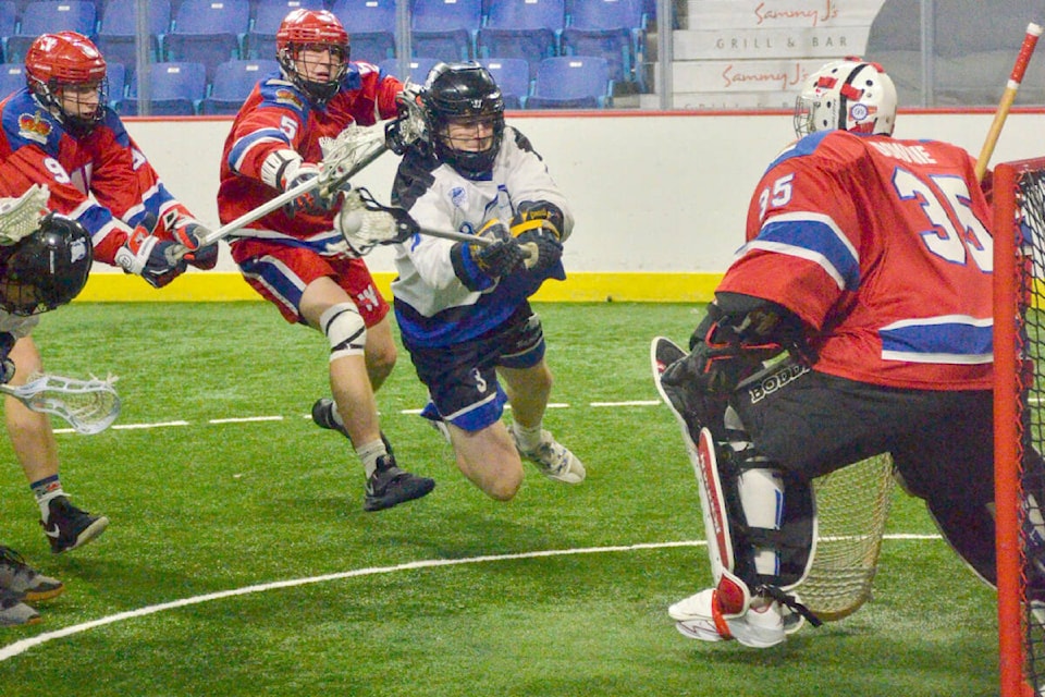 In Game 1 of the BC Junior A Lacrosse League playoff series, 91ԭ Thunder trampled the New West Salmonberries 26-2 Thursday at 91ԭ Events Centre. (Gary Ahuja, 91ԭ Events Centre/Special to 91ԭ Advance Times)