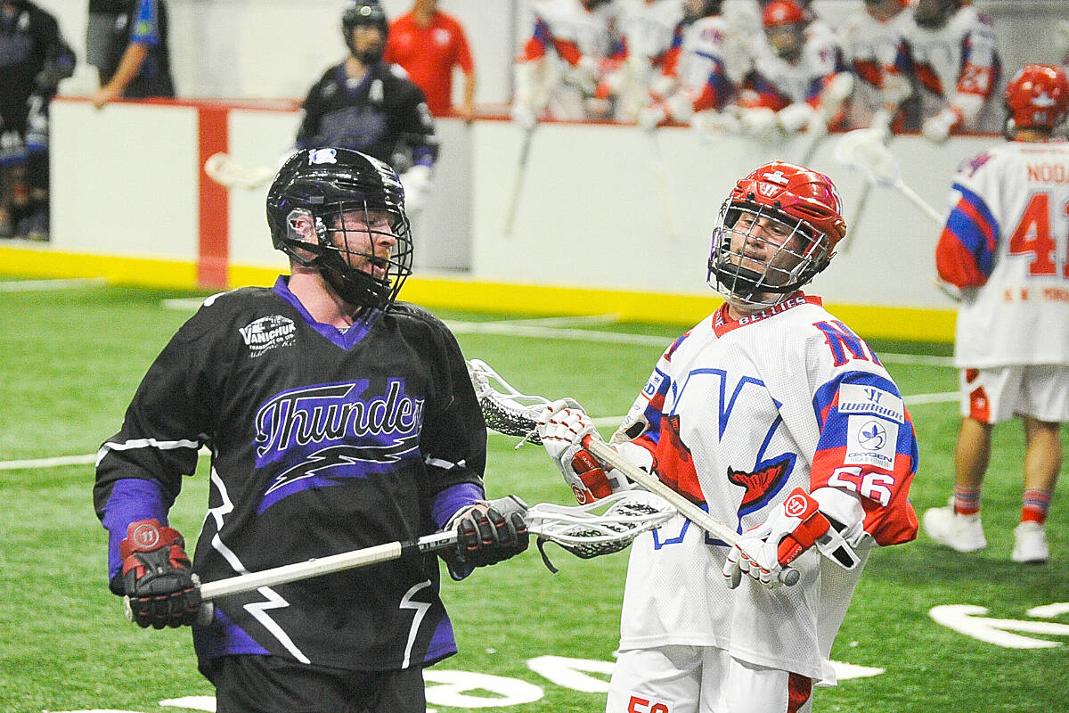 91原创 Thunder scored the game聮s final three goals to defeat the New Westminster Salmonbellies by a 9-7 score on Saturday, July 9 at 91原创 Events Centre. (Ryan Molag 91原创 Events Centre)
