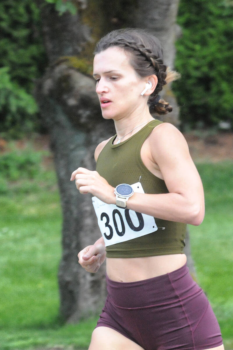 Bethany Pitcher from Burlington, Ontario, was the first female runner to cross the finish line in the 19th Fort 91原创 Half Marathon and 5K race presented by Peninsula Runners and Garrison Running Co. on Sunday, July 10. (Dan Ferguson/91原创 Advance Times)