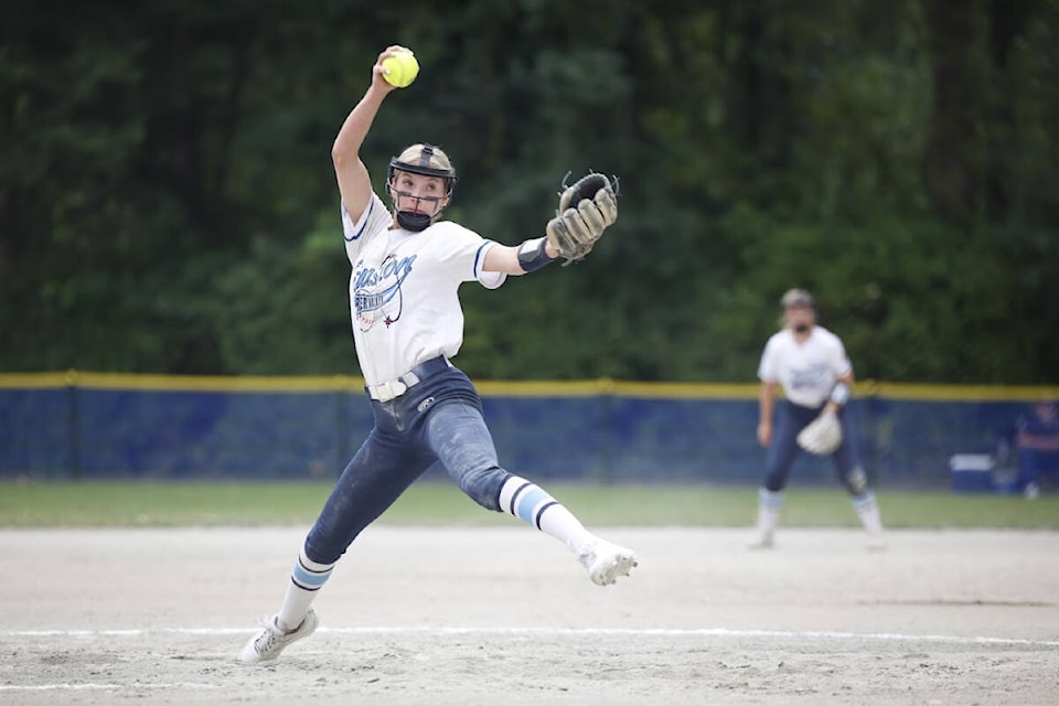 Fusion 06 Pitcher Jordyn Ruppel in action. Fraser Valley Fusion 06 battled back from an injury-plagued season to take gold at the provincial U17A championship in  on Sunday, July 17. (Jennifer Reimer/Special to )