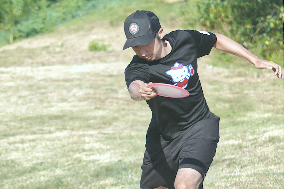 A competitor winds up at the B.C. Open at Raptors Knoll disc golf course in Aldergrove on Sunday, July 24th. The event, the largest of its kind in Canada, drew competitors from across the country and the U.S. (Dan Ferguson/)