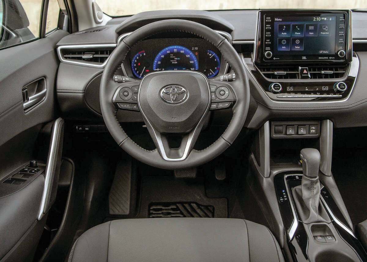 The Corolla CrossÂ’s dash layout will seem familiar since it largely mimics that of the Corolla sedan and Hatchback. PHOTO: TOYOTA