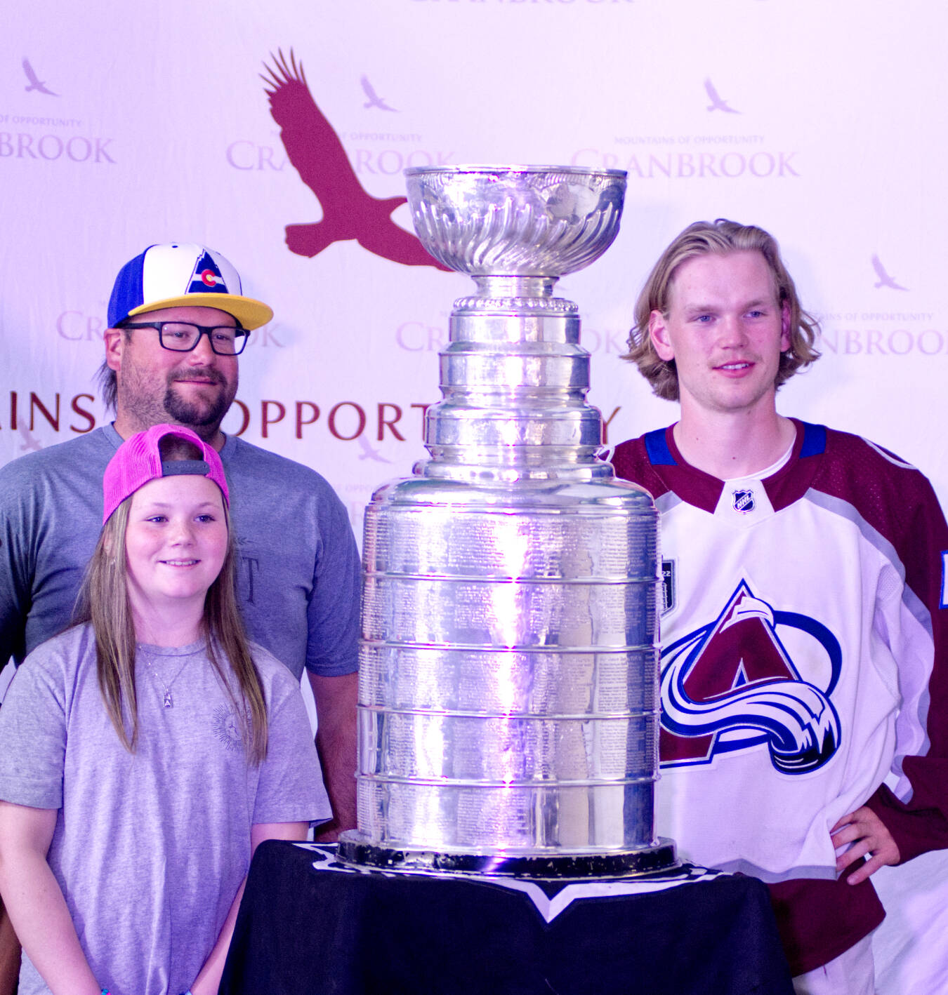 Bowen Byram and fans with the Stanley Cup at Western Financial Place, Tuesday, Aug. 16. (Trevor Crawley photo)