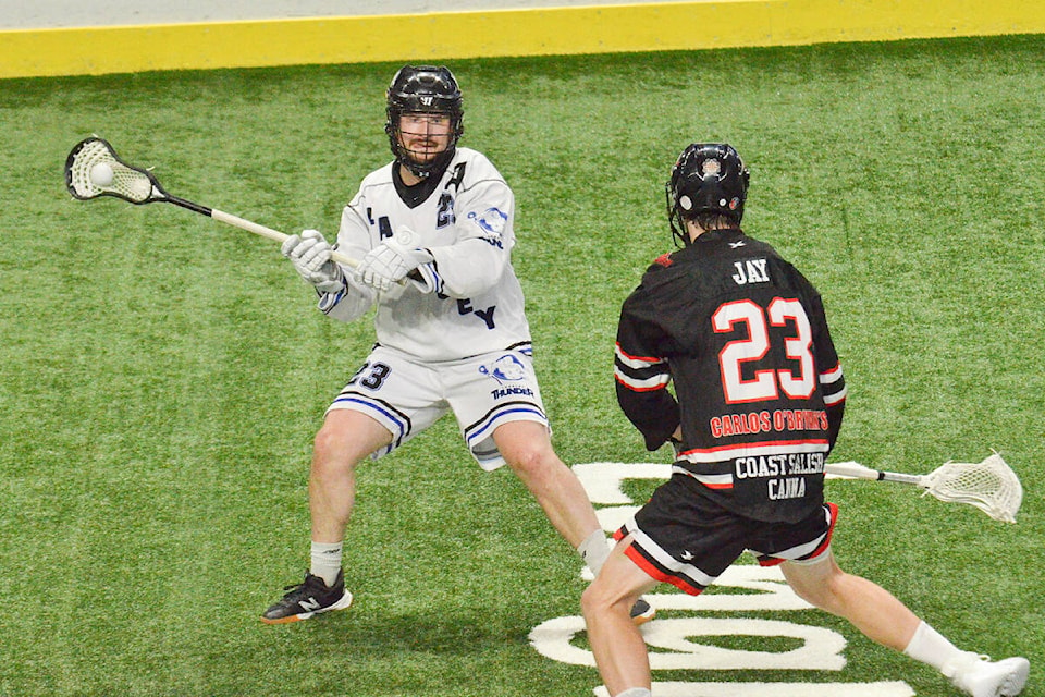 Langley Thunder defeated the Nanaimo Timbermen 11-5 on Saturday night (Aug. 27) at Langley Events Centre in game five of the WLA Finals to win the best-of-seven series four games to one.(Langley Events Centre/Special to Langley Advance Times)