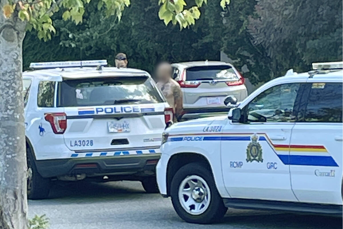 Multiple police units were called to the Holiday Inn Express and Suites in Walnut Grove around 2 p.m. Sunday, Aug. 28. Police said a drug user triggered the smoke alarm and set off water sprinklers, causing an undetermined amount of damage. (Shaulene Burkett/Langley Advance Times)