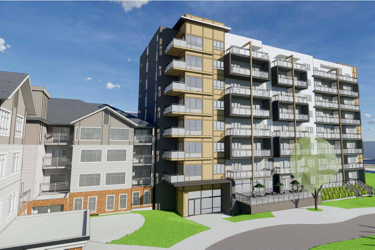 Architectural drawing of the 101-unit, eight-storey replacement for the Birch building in the 91ԭ Lions Housing Societys complex at 20355 54th Ave. (File)