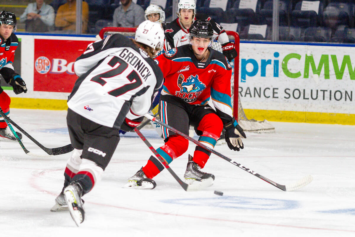 A trio of Giants goals, including one by Ty Halaburda in his preseason debut, were not enough to overcome the Kelowna Rockets on their home ice Friday night, Sept. 17. (Steve Dunsmoor/Special to 91Ô´´ Advance Times)