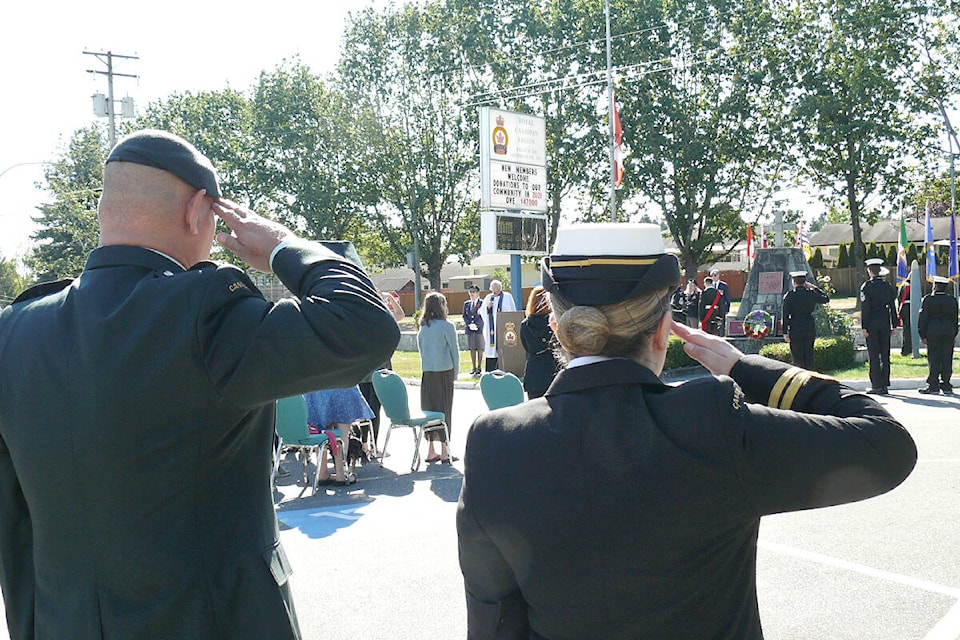 More than 60 people attended a memorial service for the queen on Monday at the Royal Canadian Legion Aldergrove branch. (Dan Ferguson/91ԭ Advance Times)