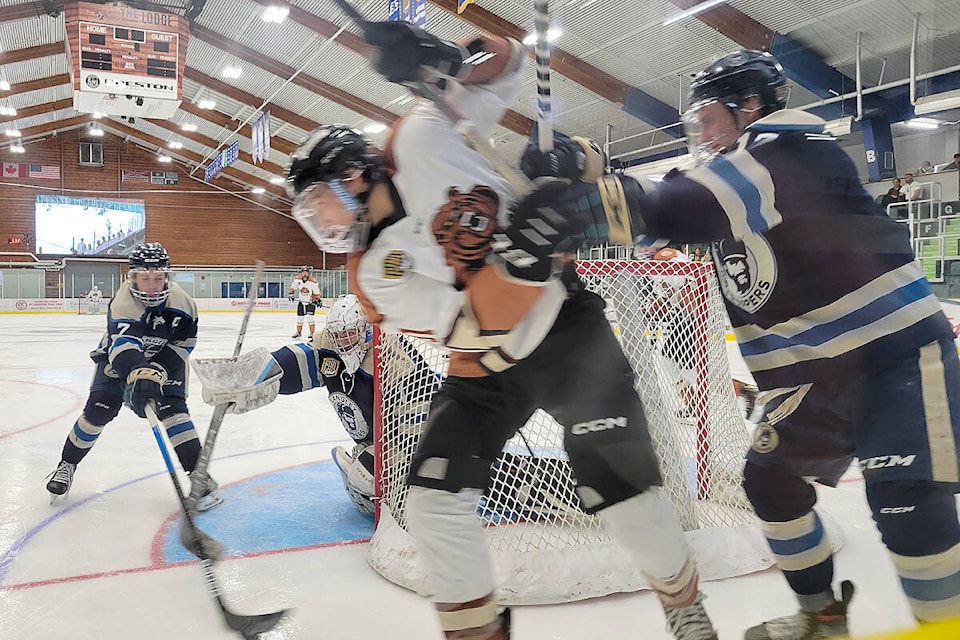 Trappers netminder Dylan Black stopped every shot for a shutout as the team blanked crosstown rivals Aldergrove Kodiaks in their first regular season game 6-0 Sunday afternoon at George Preston arena. (Dan Ferguson/)