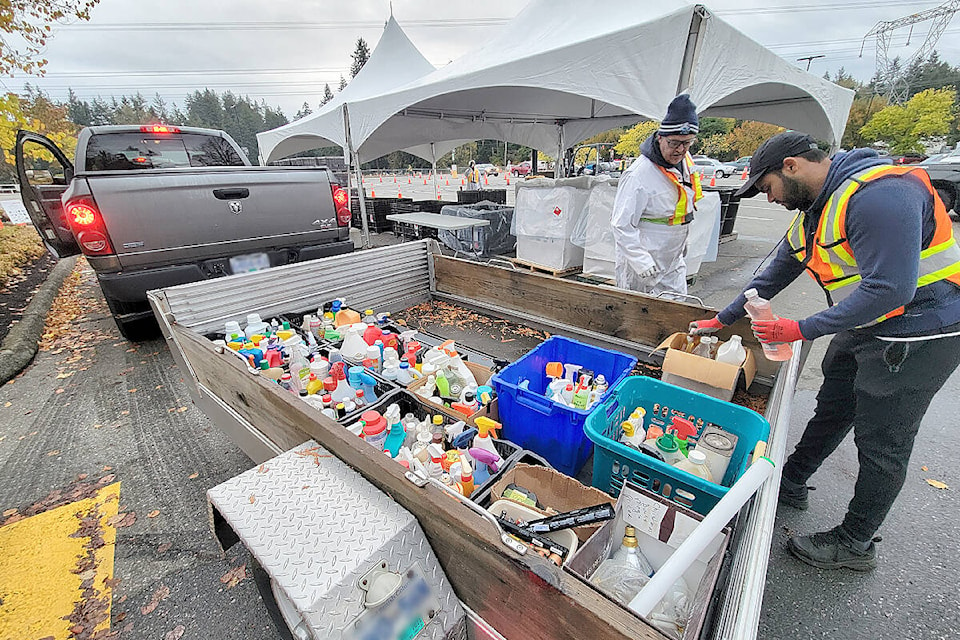 869 vehicles dropped off hazardous household materials Oct. 29-30 at George Preston rec centre in Langley. (Dan Ferguson/Langley Advance Times)