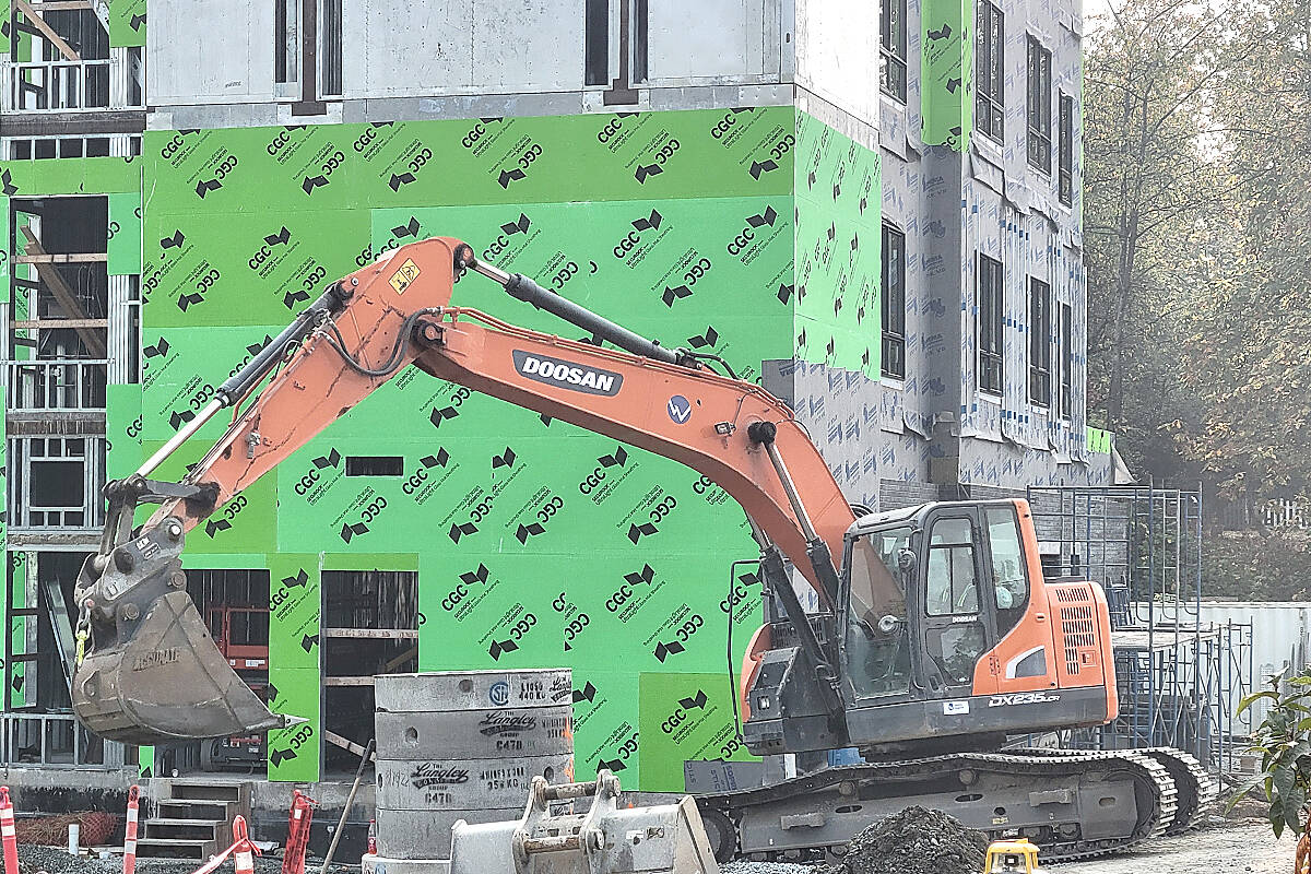 On Oct. 19, an excavator was working at the site of the Willingdon Care Centre Ltd. seniors residence going up at the 272nd Street site where the Aldergrove Ice Arena used to stand. It is expected to be completed late in 2023 (Dan Ferguson/Langley Advance Times)