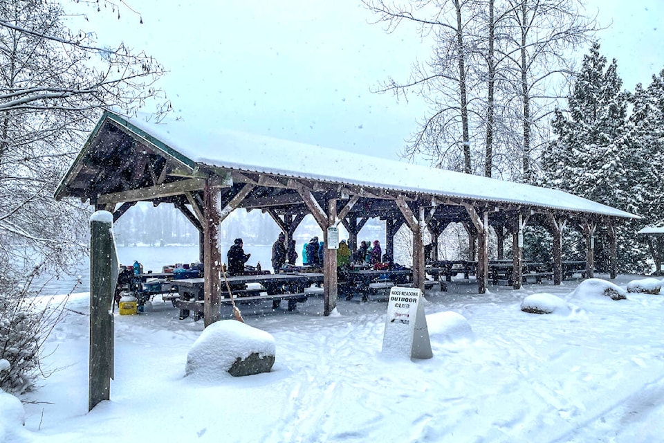 Who would you find out hiking in this past weekend’s snow? A group of outdoor enthusiasts – of course. A die-hard group from the Ridge Meadows Outdoor Club did a cold snowy hike from Derby Reach, along the Fort to Fort Trail and Houston Trail, before returning to the covered picnic area at Derby for a fire, hot chocolate, food, and Christmas carols. “Great day,” said photographer Ron Paley. (Special to 91ԭ Advance Times)